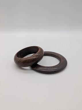 Vintage Wooden Bangle Bracelet Set - Dark Brown